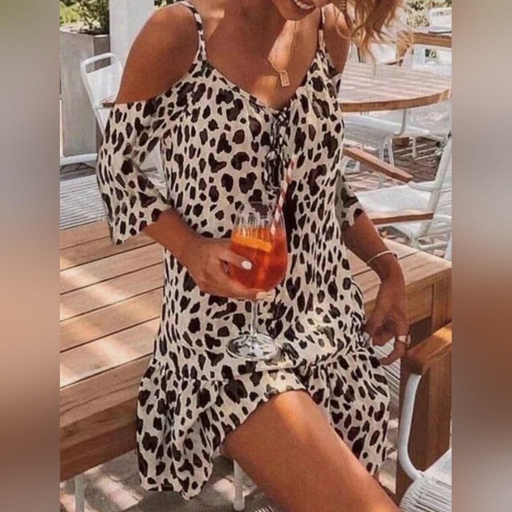 New W/ Tags Leopard Print Cold Shoulder Dress